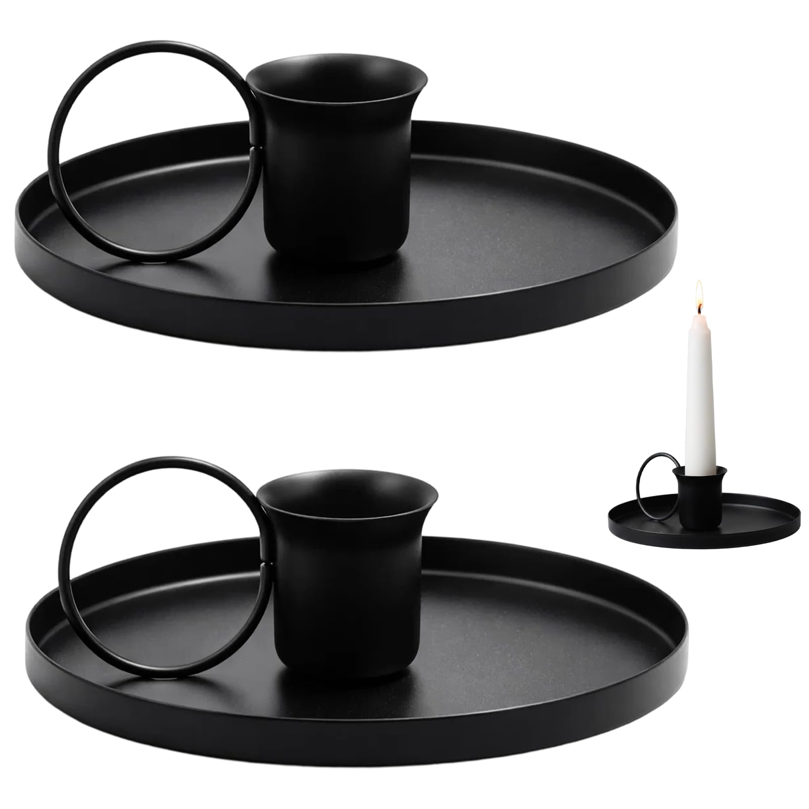 2 bougeoirs noirs en métal