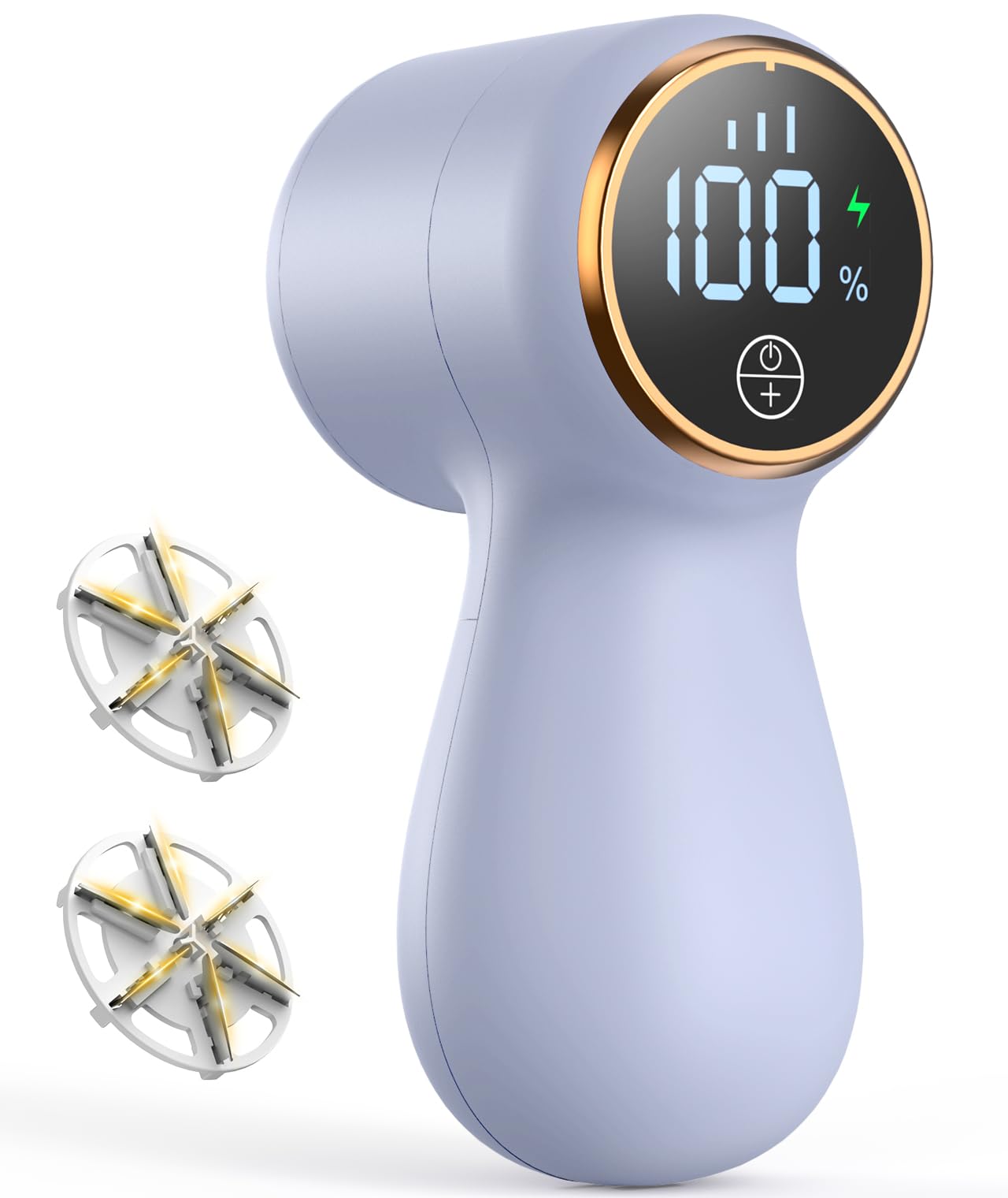 Rechargeable Fabric Shaver Lint Remover, Sweater Shaver with 3-Speed Control, LED Display Clothes Shaver, 6-Leaf Stainless Steel Blades, Suitable for Clothes, Sweater, Couch, Blanket, Wool (Purple)