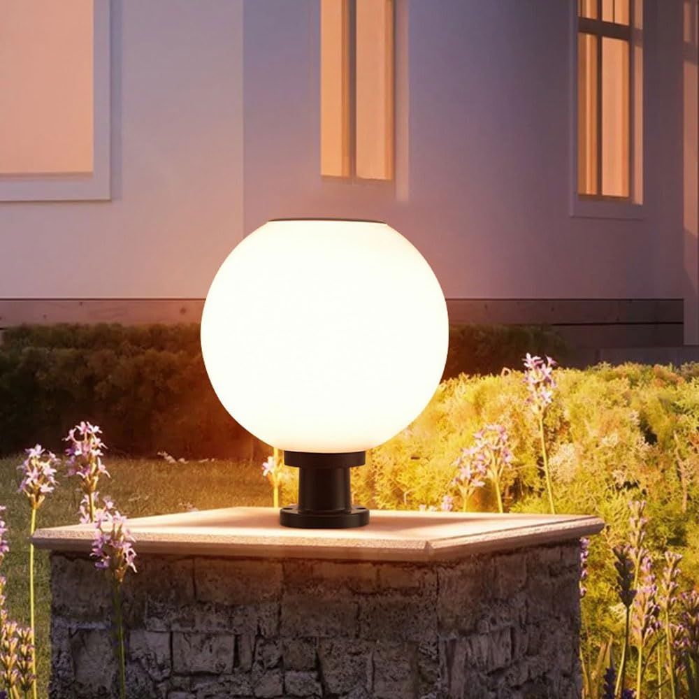 Yvamnad Light Solar Post Caps Outdoor Column S Aluminum Fence Deck Caps Lantern Pedestal Post Lamp Solar Powered Led Globe Pillar Ip65 Waterproof Outside Landscape Street Ing Fixtures