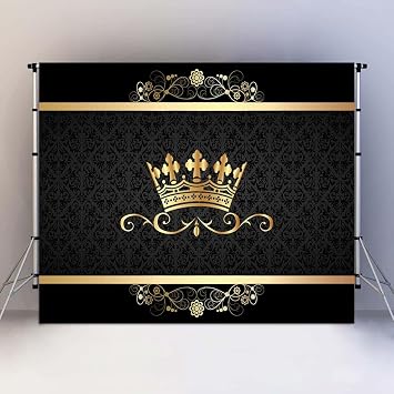 7x5FT Crown Pattern Photography Backdrop Black Crown Royal Gold Patterns Backdrop Celebration Party Decorations Photo Booth Wallpaper RBJMYLU230