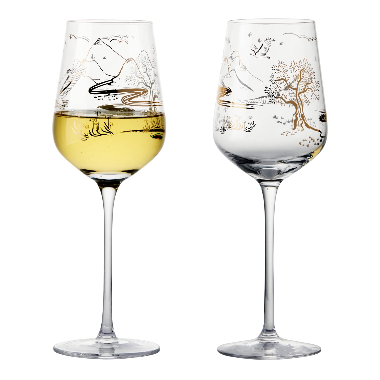 Anton Studio Designs Skye Handmade Wine Glasses with Hebridean Design Perfect for Red Wine, White Wine, Water, or Beverages - 450 ml - Clear - Set of 2 Elegant Wine Glasses