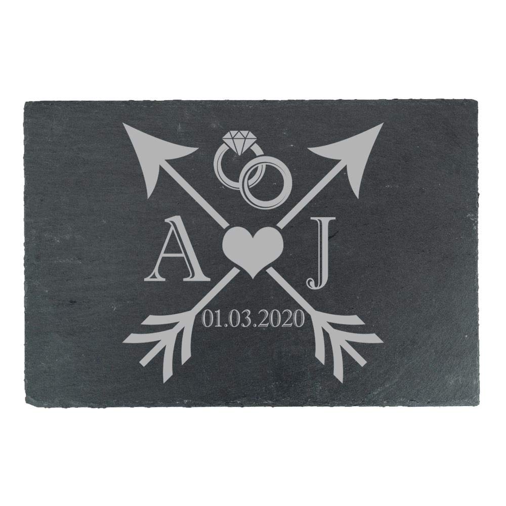 Personalised Engraved Rectangular Slate Cheeseboard with Wedding Design, Personalise with Any Initials and Date, Perfect for Weddings and Anniversaries