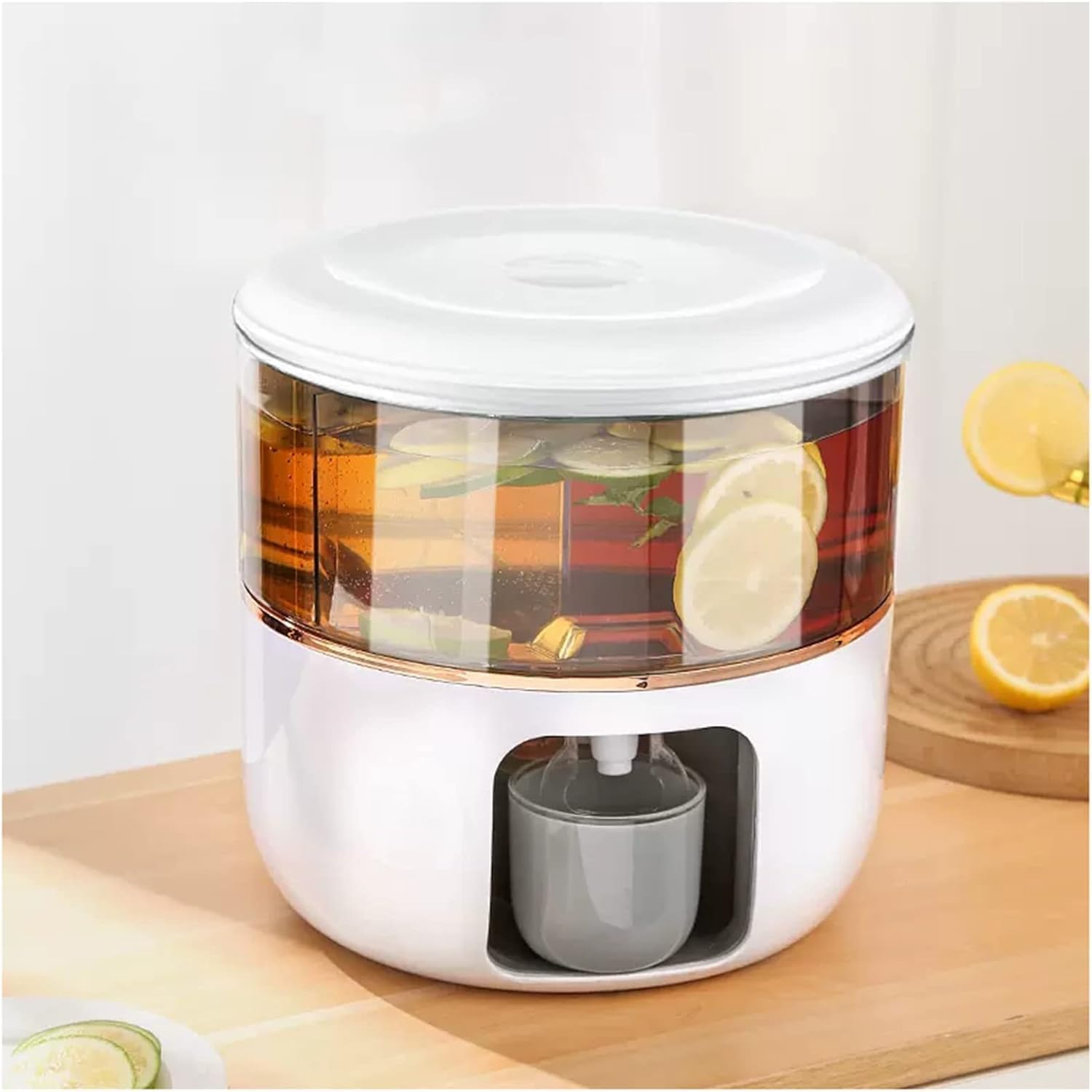 AMPLIN 3 Compartment Rotatable Cold Jar, Refrigerator with Faucet, Large Capacity 5L Juice Drink Dispenser, Beverage, Juice Dispenser, Drink Dispenser, Clear Iced Beverage Dispensers