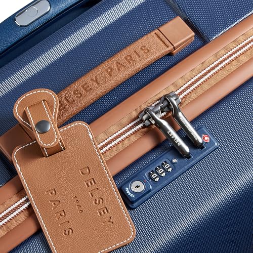 Image of DELSEY PARIS Chatelet Air 2.0 Checked Suitcase 28 Inch Large, Hardside Polycarbonate Luggage, Dual-Density Spinner Wheels, TSA Lock, Navy Blue