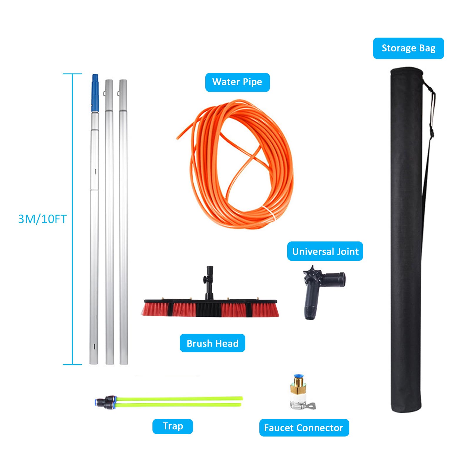Kit De Limpieza De Paneles Solares: Pértiga Telescóa Con Suministro De Agua Y Cepillo Para La Limpieza De Ventanas Exteriores. Ideal Para Paneles Fotovoltaicos Y Cames. Herienta Eficiente Pa