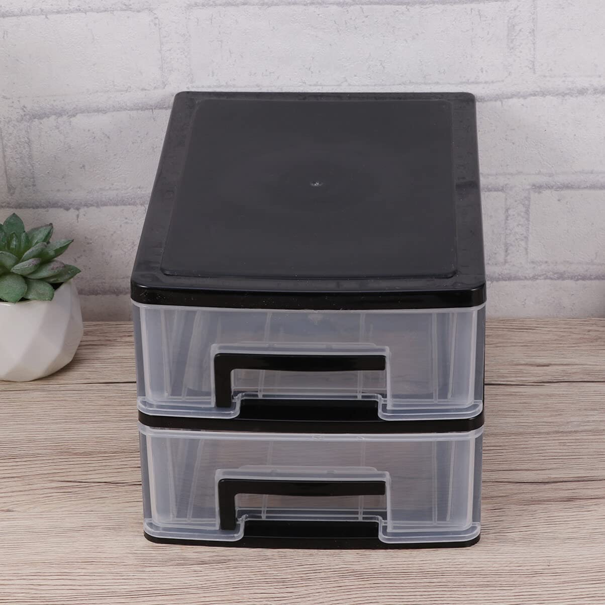 Alipis Caja Organizadora de Plástico Negra de Dos Capas Cajones Portátil