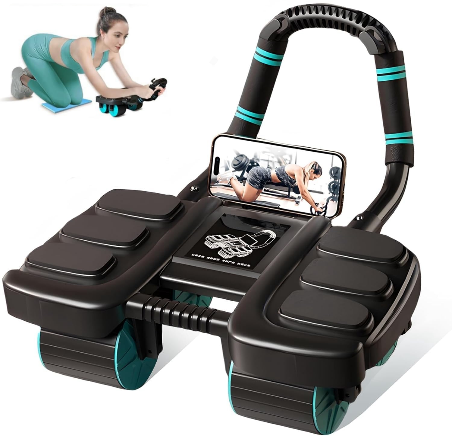 Abdominal Wheel Roller, Automatic Rebound Ab Wheel Roller, New Upgrade 4-wheel Abdominal Wheel Core Workout Equipment with Phone Holder, Abdominal Trainer Abs Workout for Home Gym Fitness