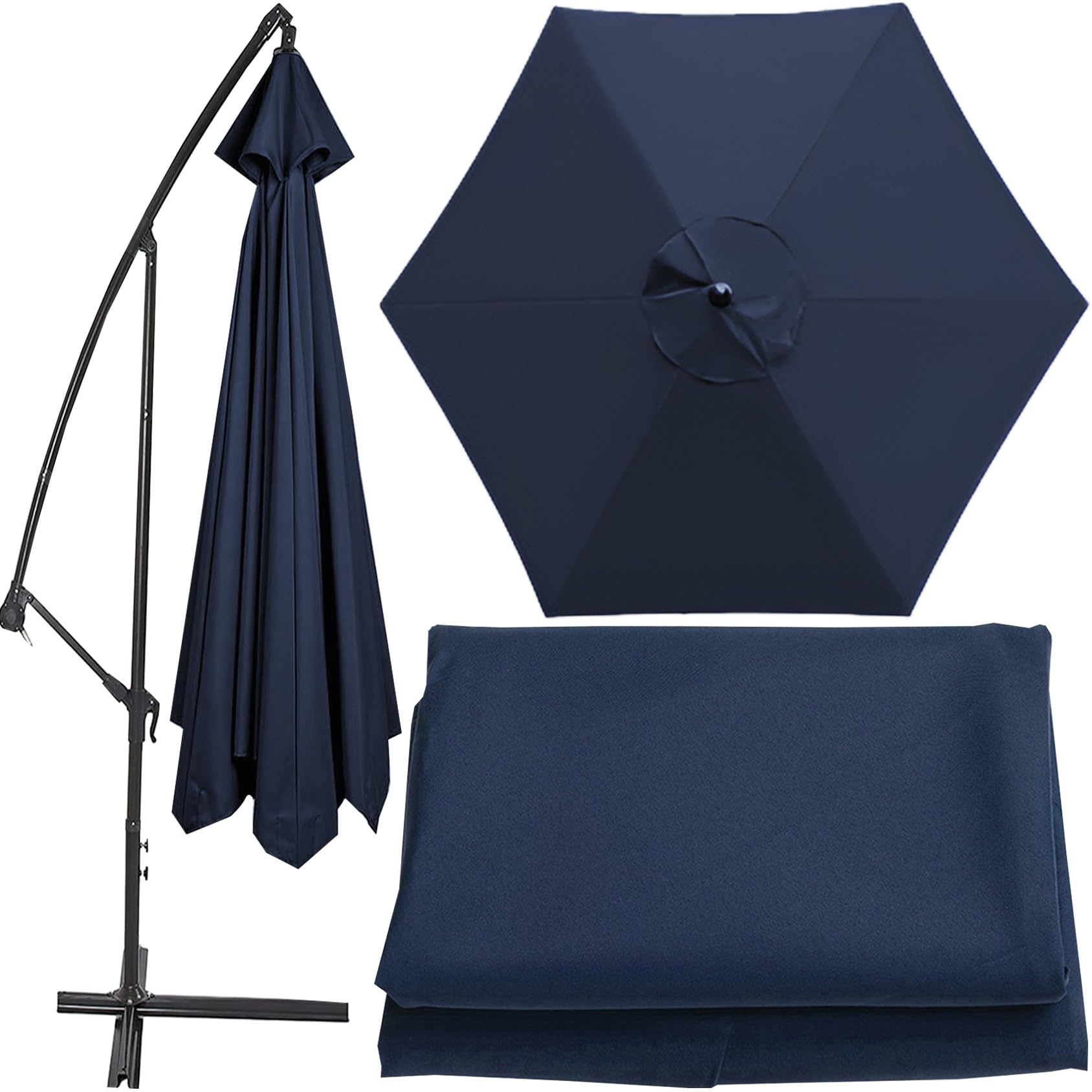Universal Umbrella Replacement Cloth Parasol Umbrella Replacement Canopy Cover 200cm/270cm/300cm+6 Arms/8 Arms Replacement Parasol Fabric Cover For Garden Umbrella(Color:Navy blue,Size:300cm(9.8ft)-6