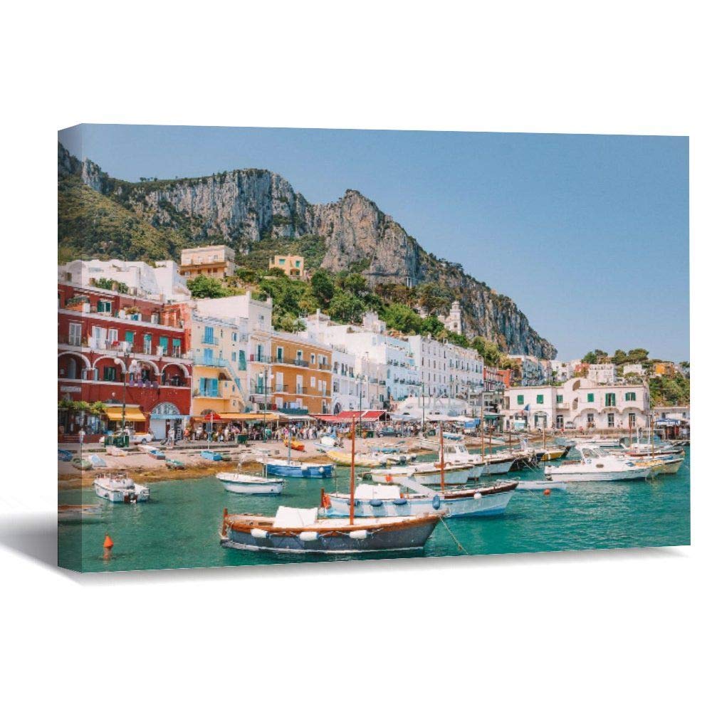 DKISEE Capri, Italy Canvas Print Wall Art, Modern Home Decoration for Bedroom Living Room Office, Framed Giclee Canvas Prints Artwork, 16x24 Inch, SDS1345