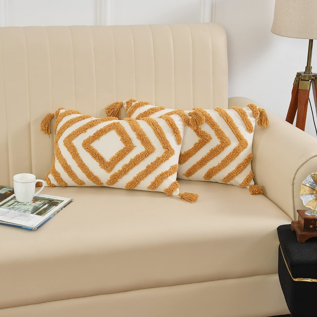 ROSSLYN Sofa Cushion Cover Cotton for Living Room Couch Soft Pillow Cover Set of 2 (12 * 20, Yellow Diamond) (B0BM9Z33RY) Amazon Price History, Amazon Price Tracker