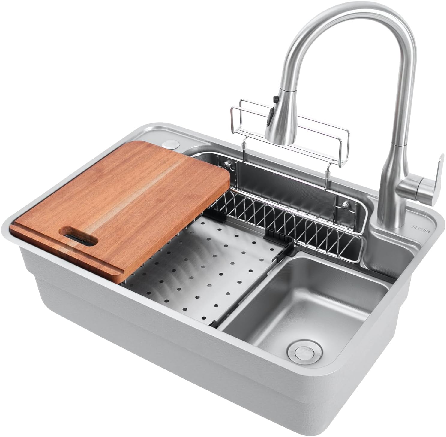 Utility Sink Kitchen Sink Set with Faucet Drainpipe Kit, 27.56 * 18.90 * 9.06 in Undermount Stainless Steel Household Sink, Top Mount Single Bowl Basin, Drop in RV Sink for RV, Resta