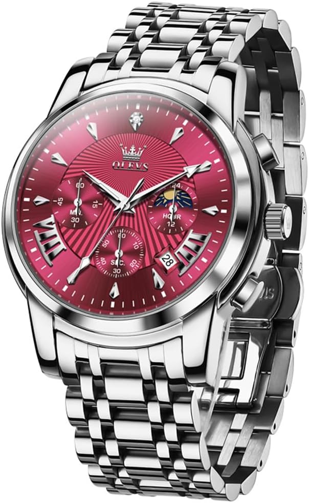 OLEVS Watches for Men,Luxury Big Face Mens Watch Stainless Steel Quartz Analog Dress Watches for Men Luminous Multifunction Chronograph Man Watch Relojes De Hombre