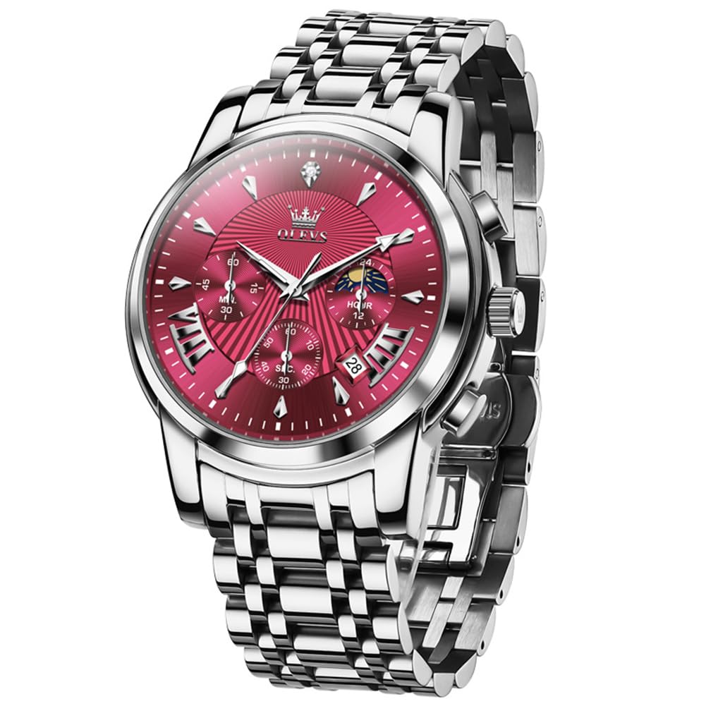 OLEVS Watches for Men,Luxury Big Face Mens Watch Stainless Steel Quartz Analog Dress Watches for Men Luminous Multifunction Chronograph Man Watch Relojes De Hombre