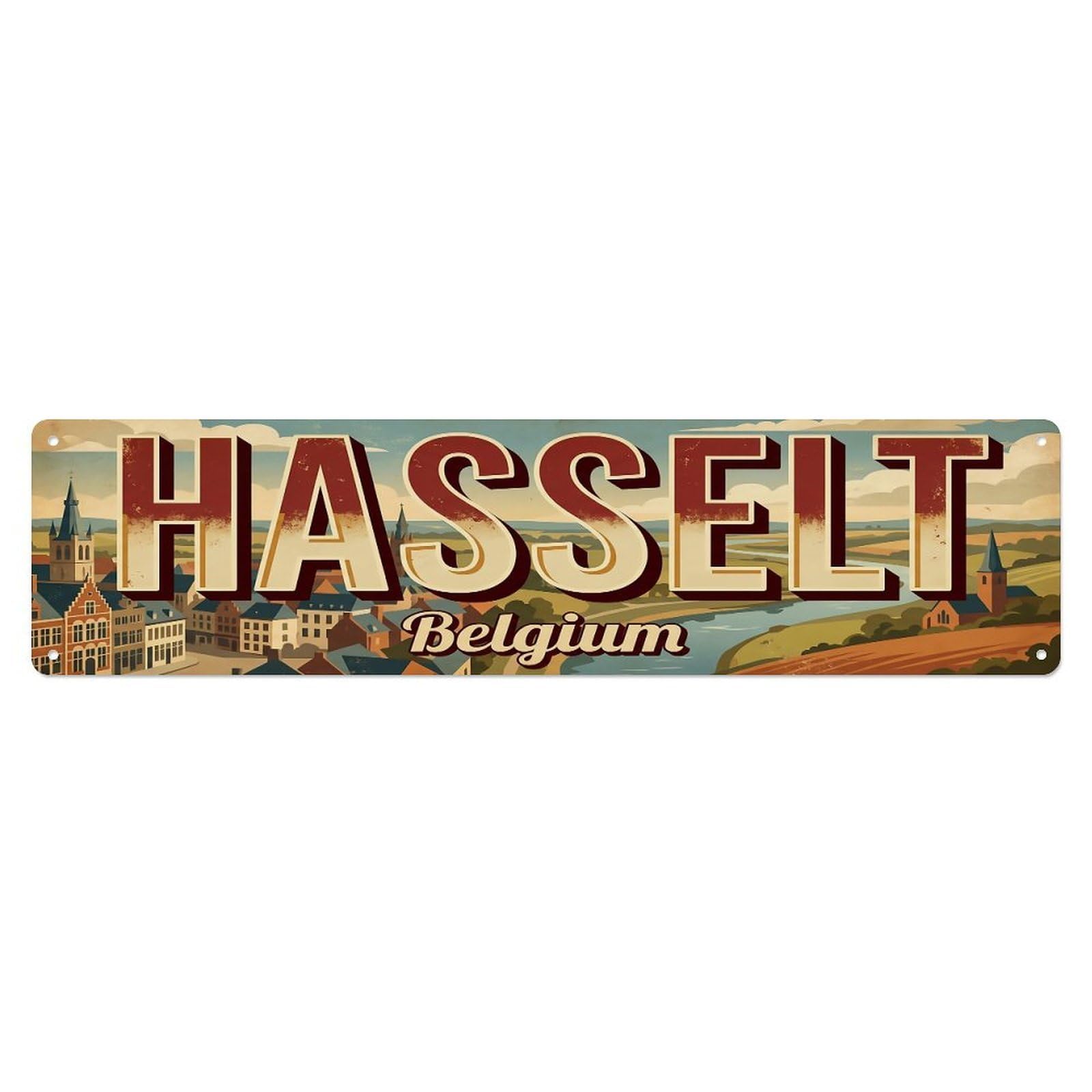 Vintage Travel Belgium Hasselt Metal Tin Sign