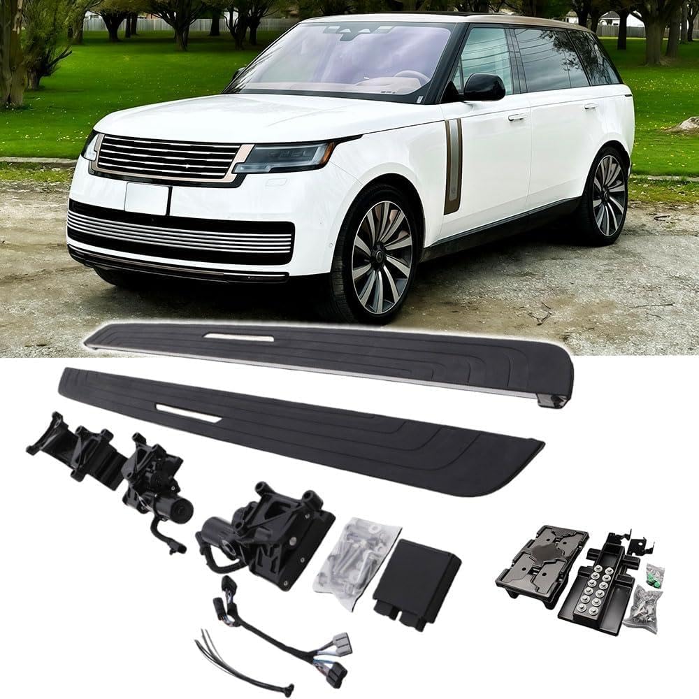 2Pcs Aluminum Black Power Deployable Runnings Boards Fits for Land for Rover Range for Rover 2023-2026 LWB Retractable Side Steps with Jacking Point