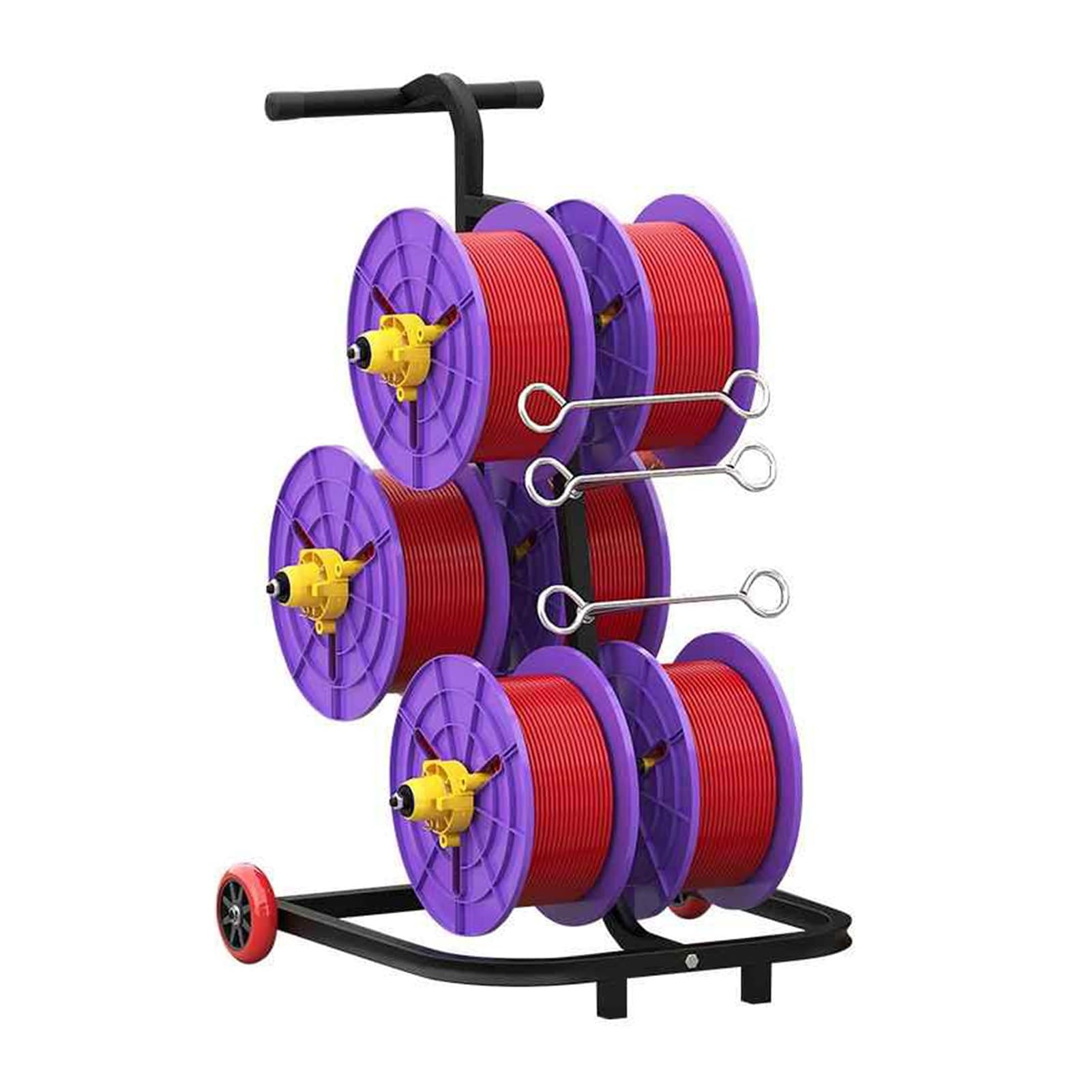 ZFUCMAYL Wire Spool Rack,4/6/8 Reel Transportable Cable Caddy with Wheels,Reel Holder/Dispenser,Independent Bearing for Wire Pullers and Duct Reels(6 Reel)
