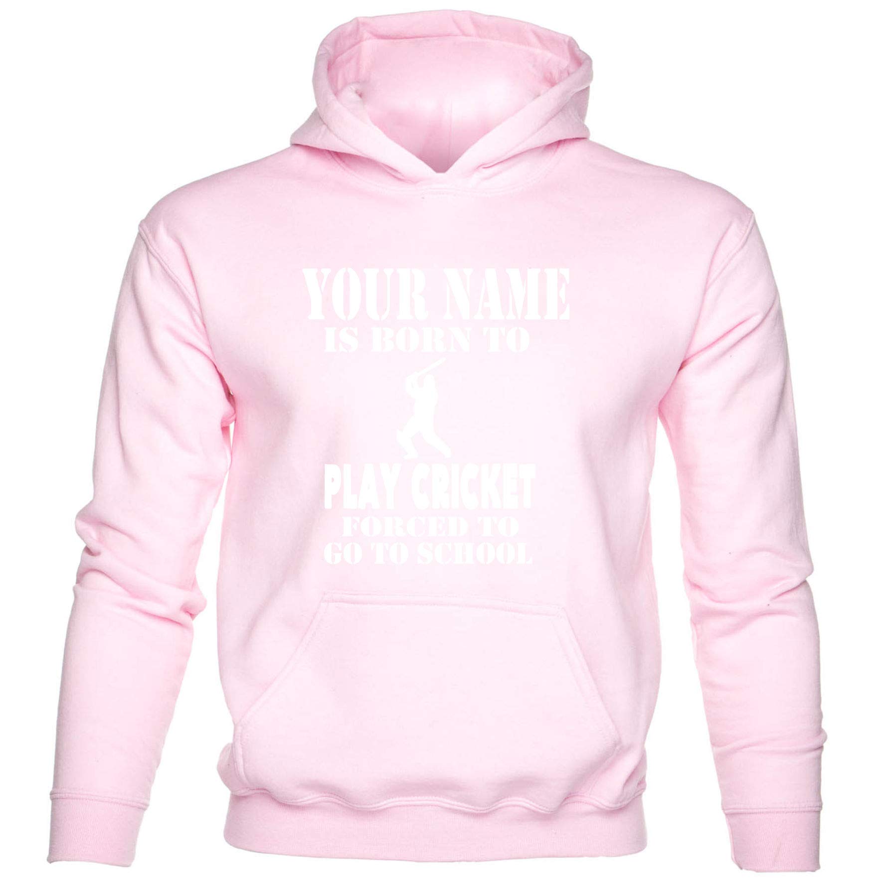 Print4U Personalised Your Name Born To Play Cricket Hoodie Age 12-13 Pink
