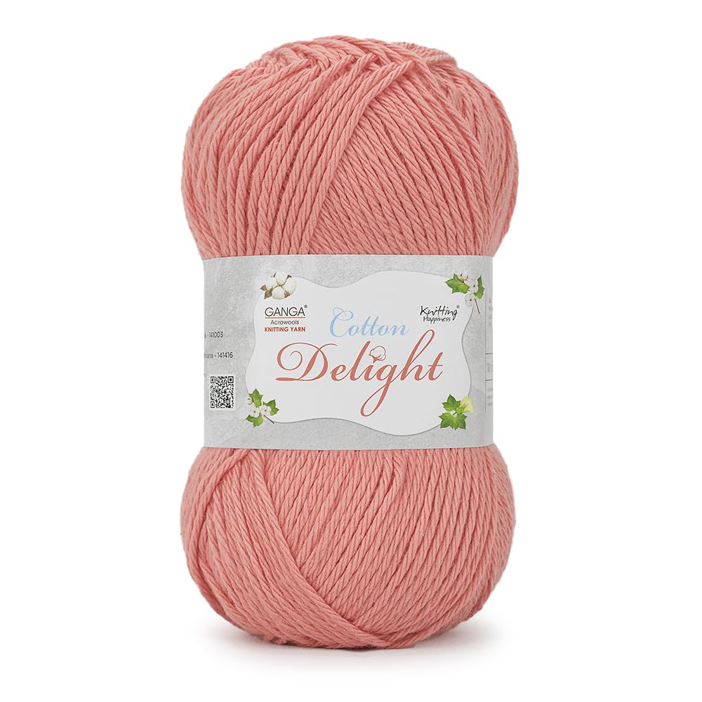 Ganga Acrowools Cotton Delight, Dk Weight Cotton Yarn, Oekotex Class L Certified 100G, 169M COD024 Salmon