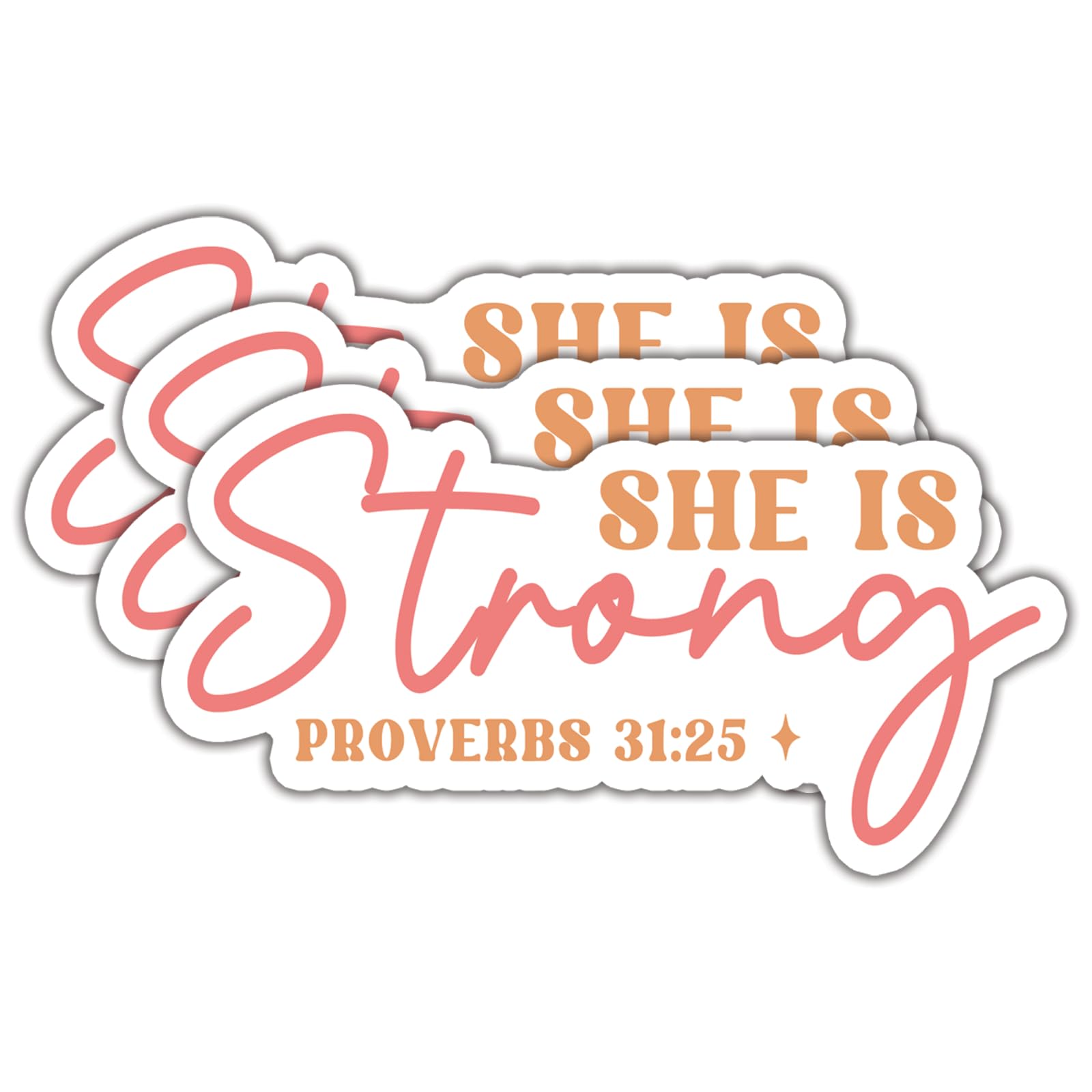 Photo 1 of (3Pcs) She is Strong Proverbs 31:25 Stickers Motivational Quotes Stickers Decal Waterproof Vinyl Stickers Adult for Laptop Kindle Car Tumbler Water Bottle Mug Phone Notebook Size 3”x1.7” (4 packs)
