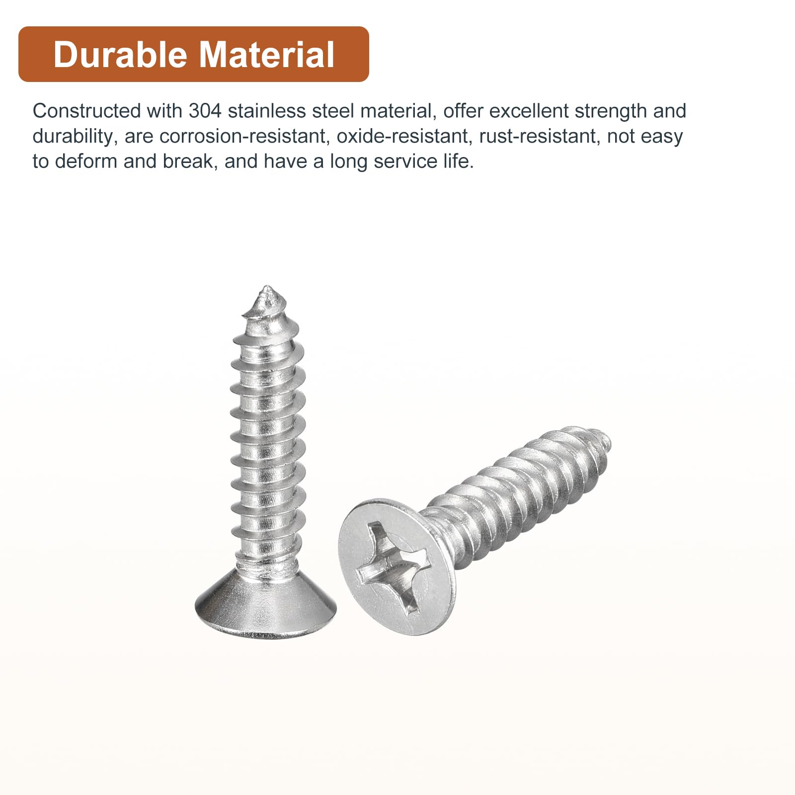 DTGN 50Pcs #12x1" Flat Head Wood Screws, 304 Stainless Steel Phillips Self Tapping Screws - Good for Woodworking Furniture - Silver - Image 3