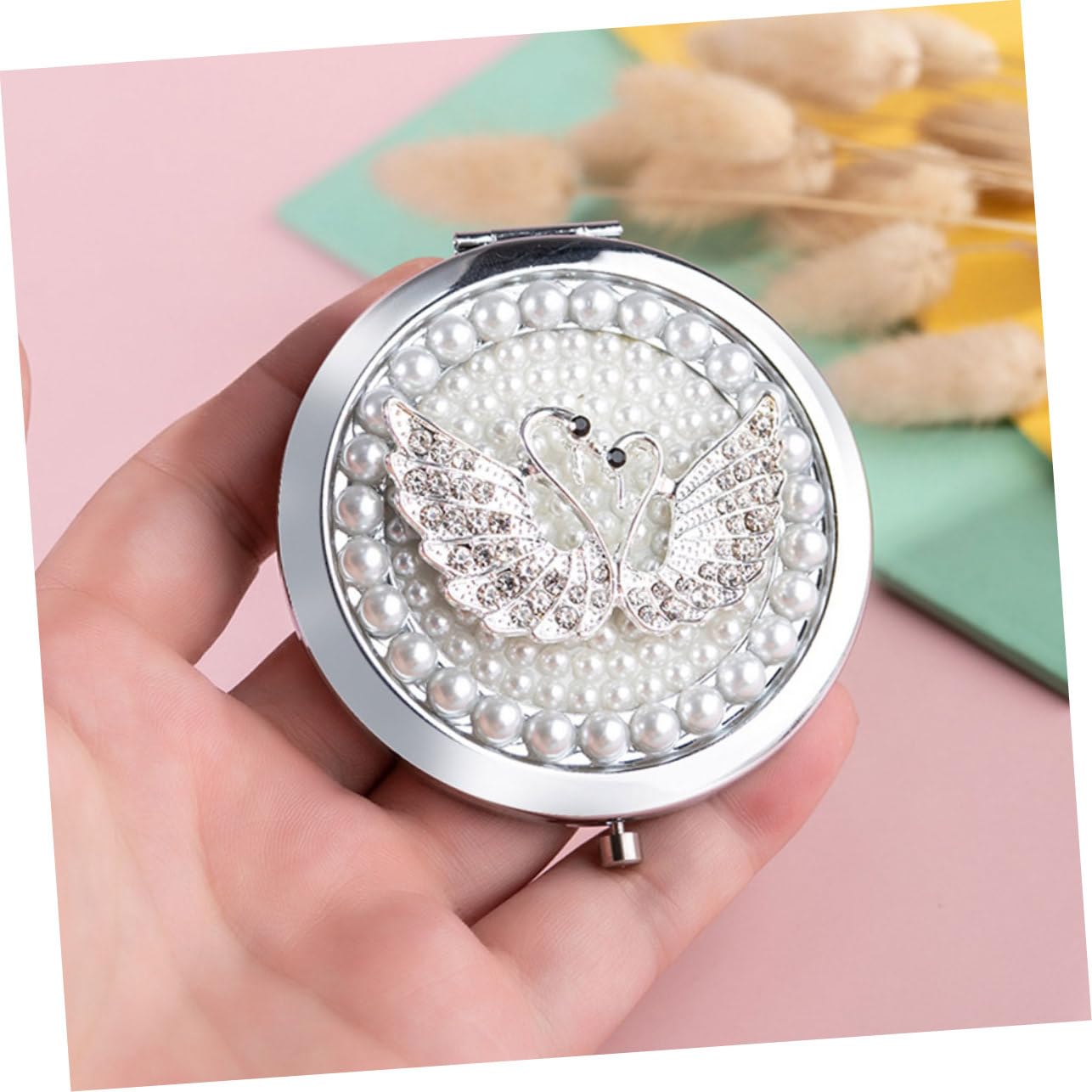 Housoutil 3stücke Doppelseitiger Tragbarer Makeup Spiegel Faltbarer Eleganter Kosmetikspiegel Für Reisen Handspiegel Für Make-up Und Pflege Für Besondere Anlässe Und Unterwegs