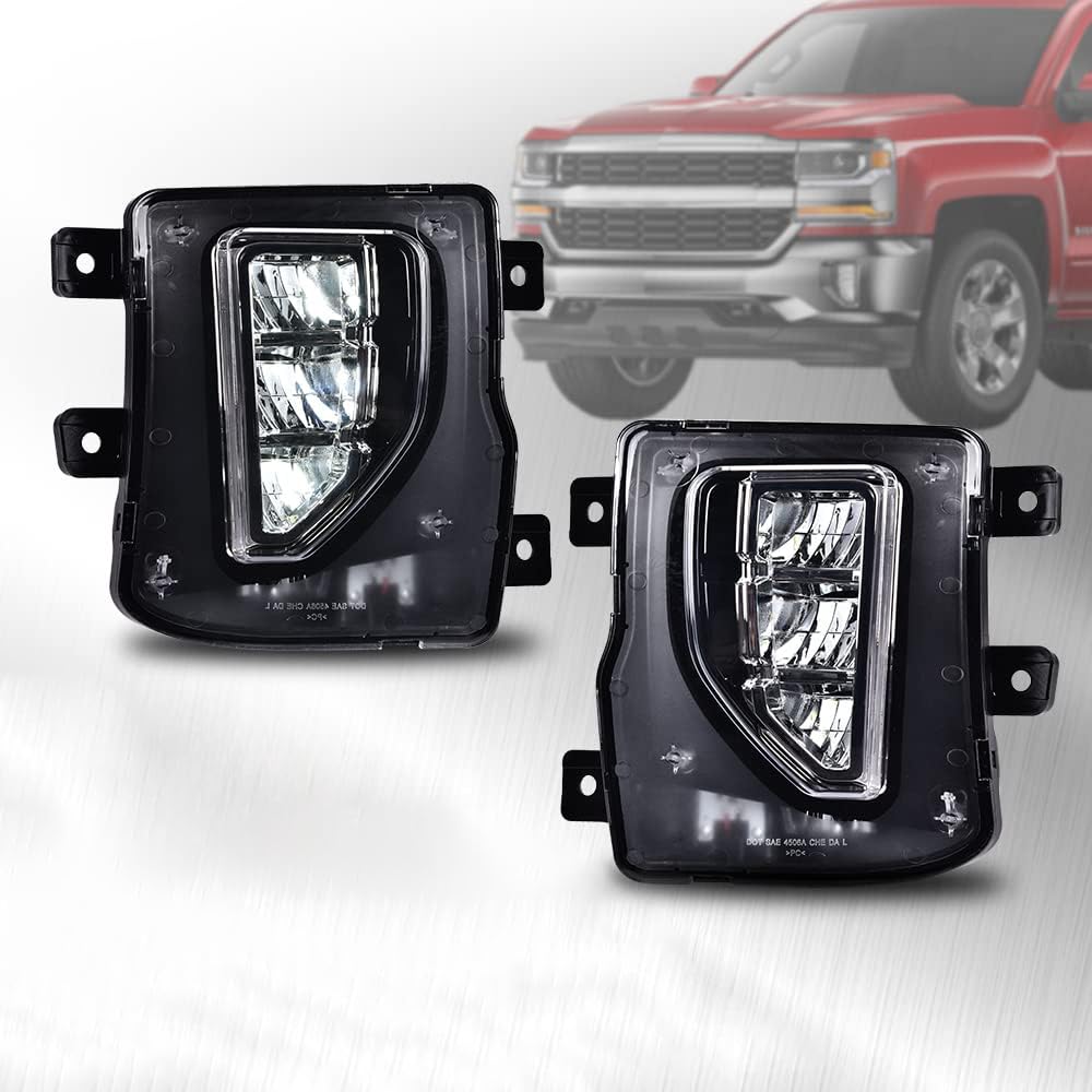 ALLGOOD LED Fog Lights w/Bulbs, Compatible with Chevy Silverado 1500 Pickup 2016-2018, Front Bumper Driving Fog Lights Lamps Clear Lens 1Pair
