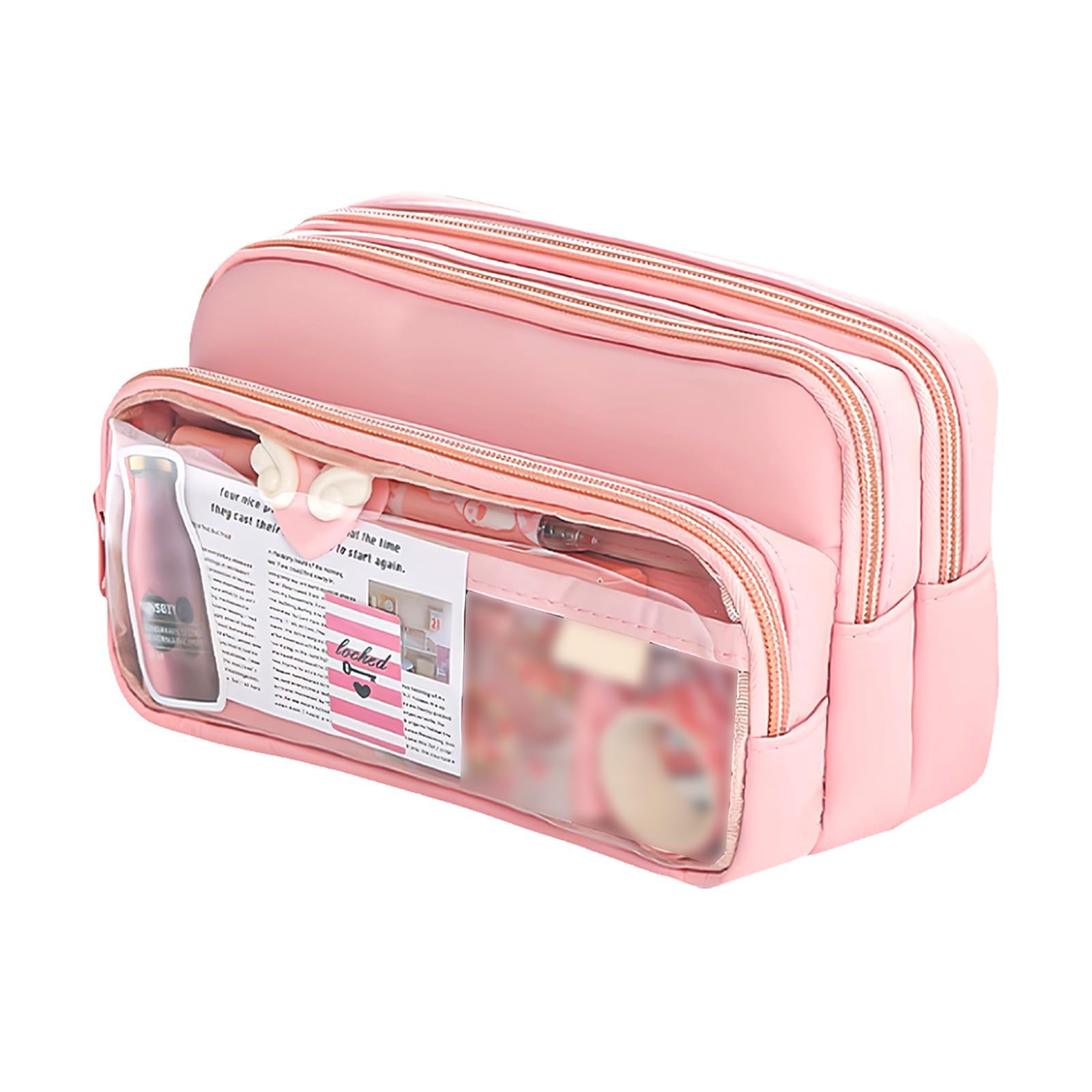 Pencil Case, 4 Compartments Organization, Large Capacity Storage, Smooth Zipper Closure, School Office Supplies, Pink, for Girls