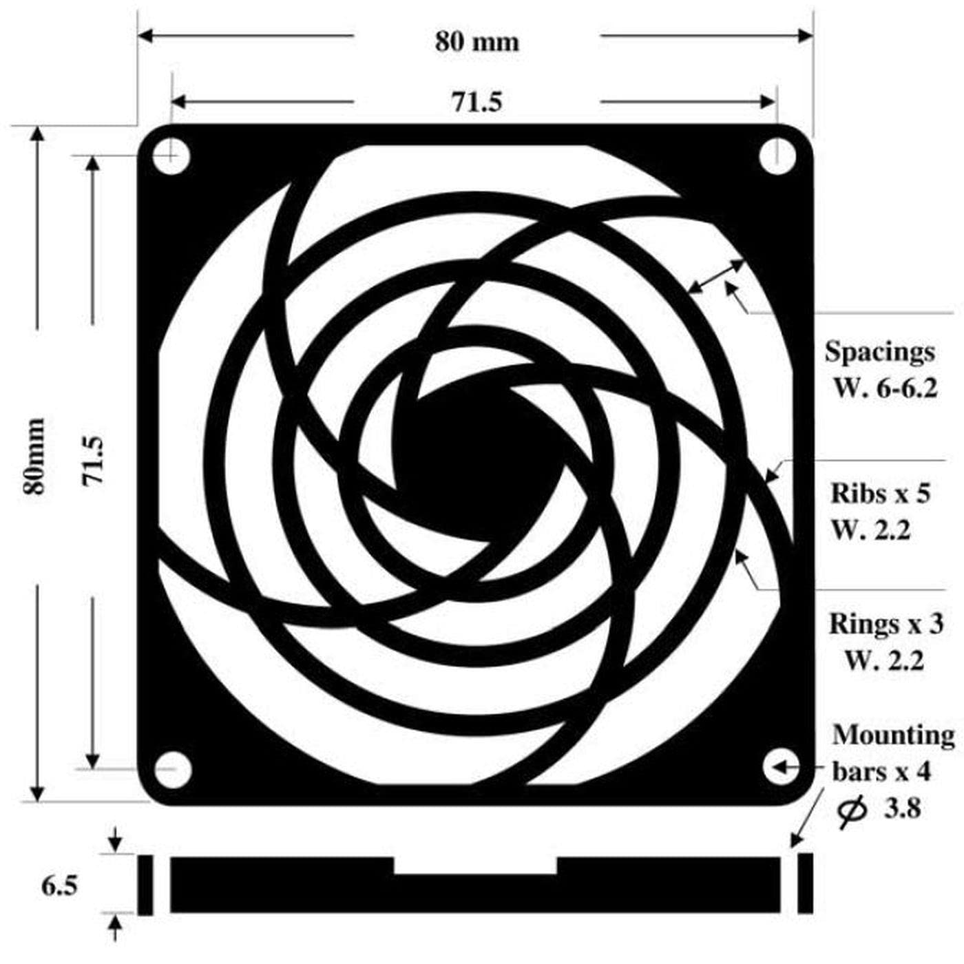 Grille De Ventilation + Filtre à Poussière 80x80mm 45ppi - 3 Pièces Vissables - Neuf Marque Lumonic