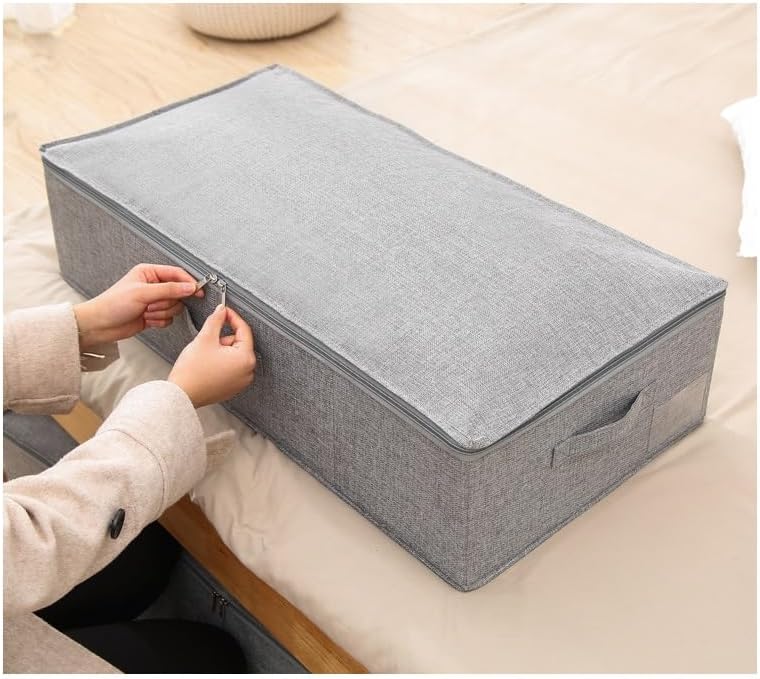 HBJWOV Cotton and linen bed bottom washable fabric storage box, clothes, large capacity storage box(76 * 38 * 17cm) image 5