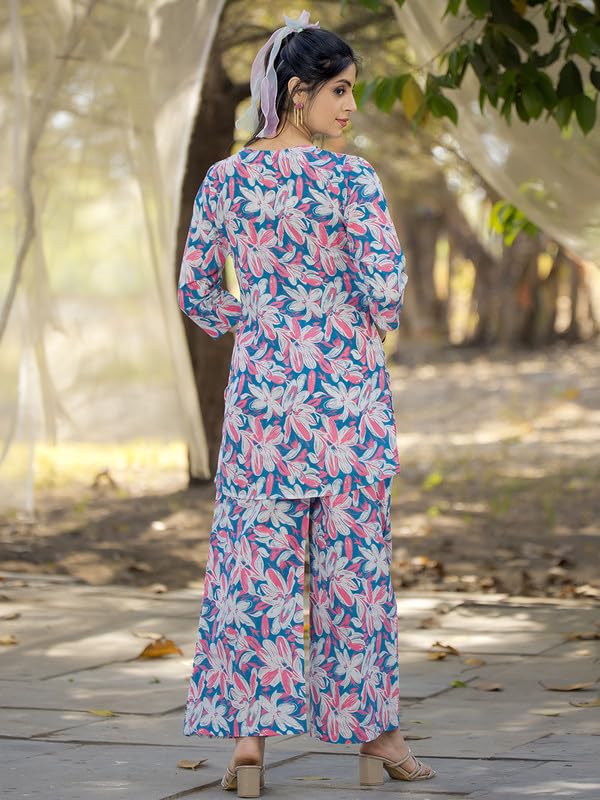 Image of Pinkmint Women's Pure Cotton Co Ord Set l Kurta Sets for Women |Kurta Sets| Printed Kurta with Pant l Stylish Pocket & 3 /4 Sleeve Women Co-ord Set (Avaiable in Plus size)