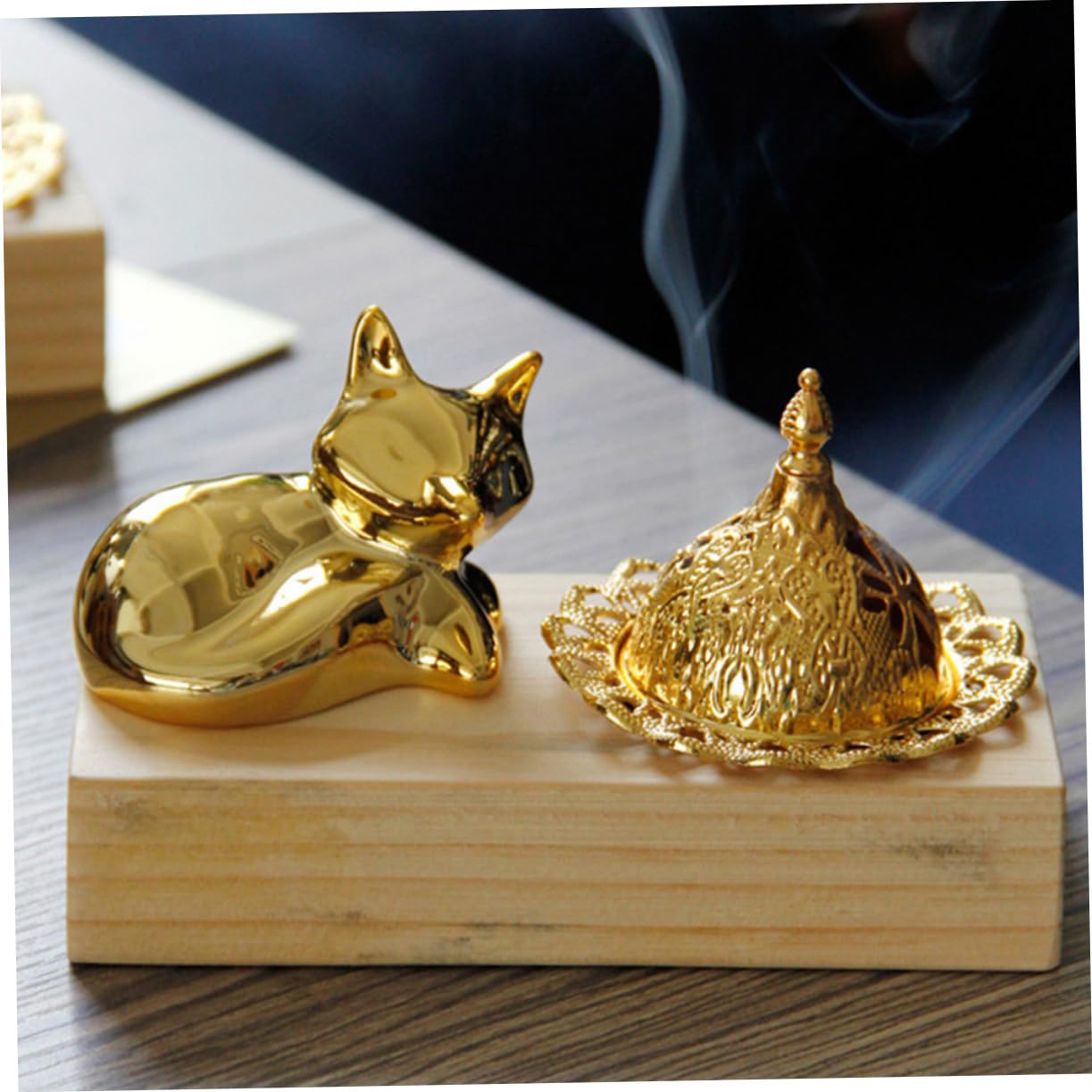 Ciieeo 3 Sätze Aromatherapie Räuchergefäß aus Holz und Metall Stabiler Tisch Räucherstäbchen Halter für Zuhause Büro Yoga und Meditation Orientalisches Design für Entspannende