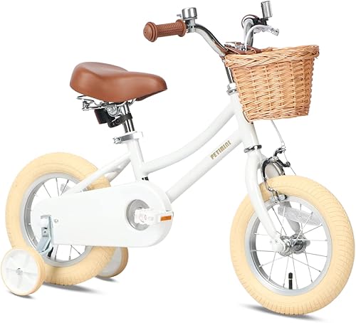 Petimini Bicicleta para niñas con cesta para niños de 2 a 12 años, bicicleta de 12, 14, 16, 18 y 20 pulgadas, con ruedas de entrenamiento de