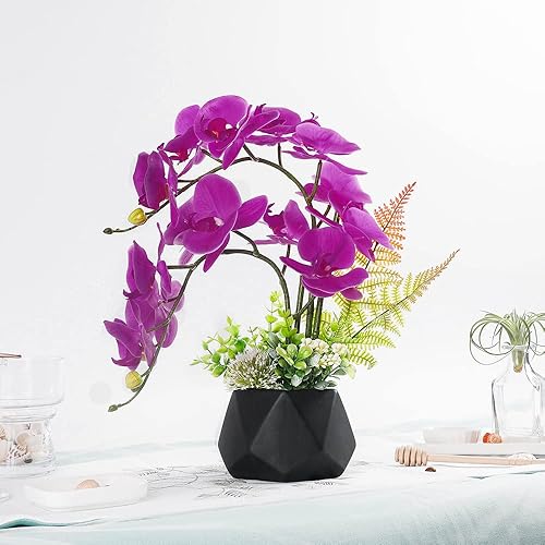 Miniatura 2 de LESING Flor de orquídea artificial en maceta para centros de mesa, flores de orquídea falsas de tacto real en jarrón para decoración del hogar