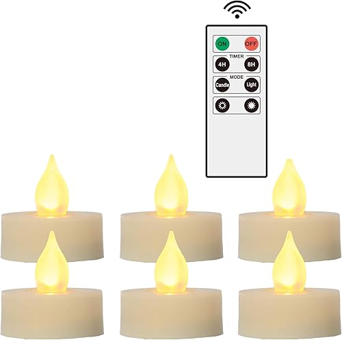 iZAN 6 velas LED sin llama que funcionan con pilas con control remoto y temporizador parpadeantes, velas de té decorativas eléctricas para Navidad,