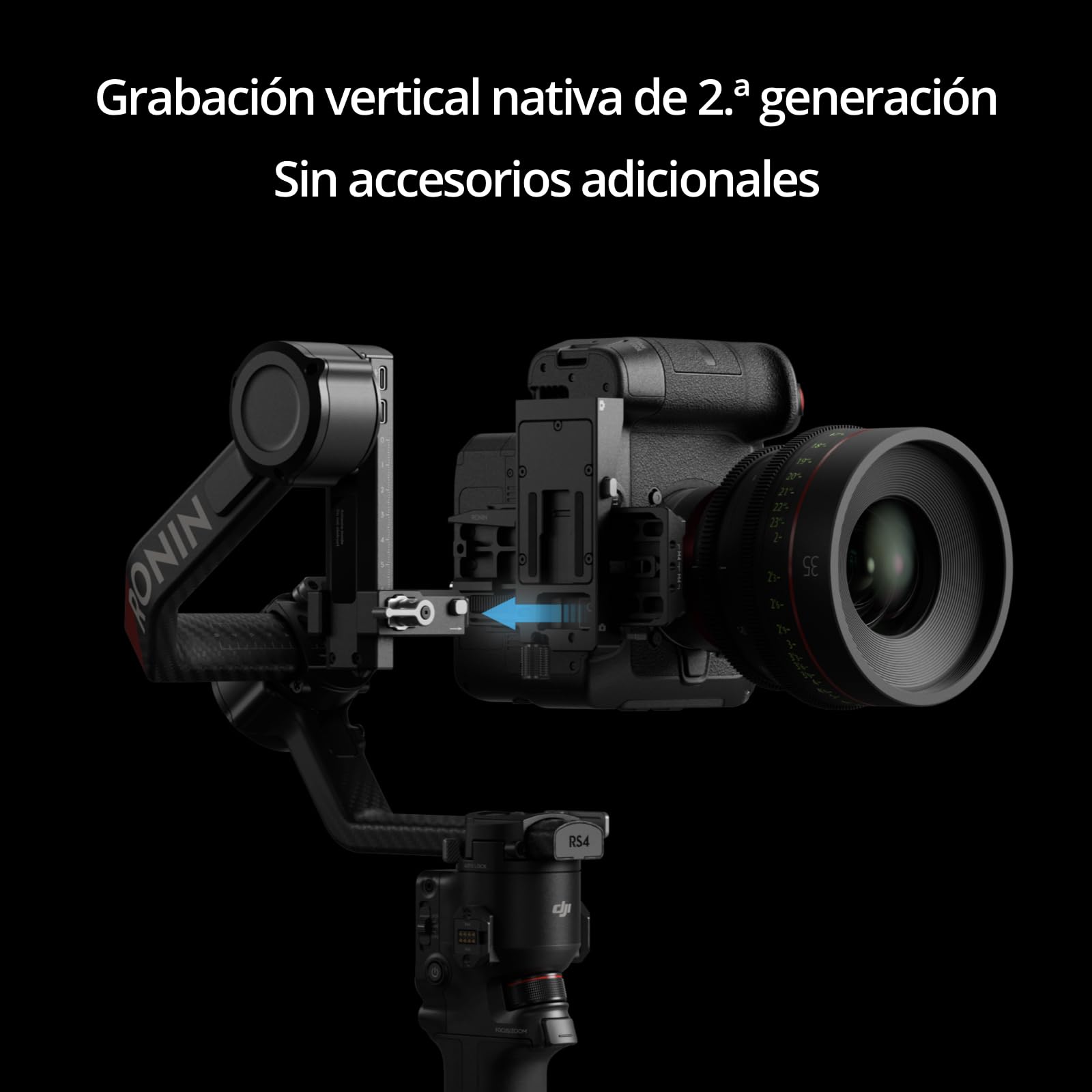 dji RS 4 Pro, estabilizador en 3 Ejes para cámaras DSLR y de Cine Canon/Sony/Panasonic/Nikon/Fujifilm, con grabación Vertical nativa, Carga útil de 4.5 kg y Motores duales de Enfoque y Zoom