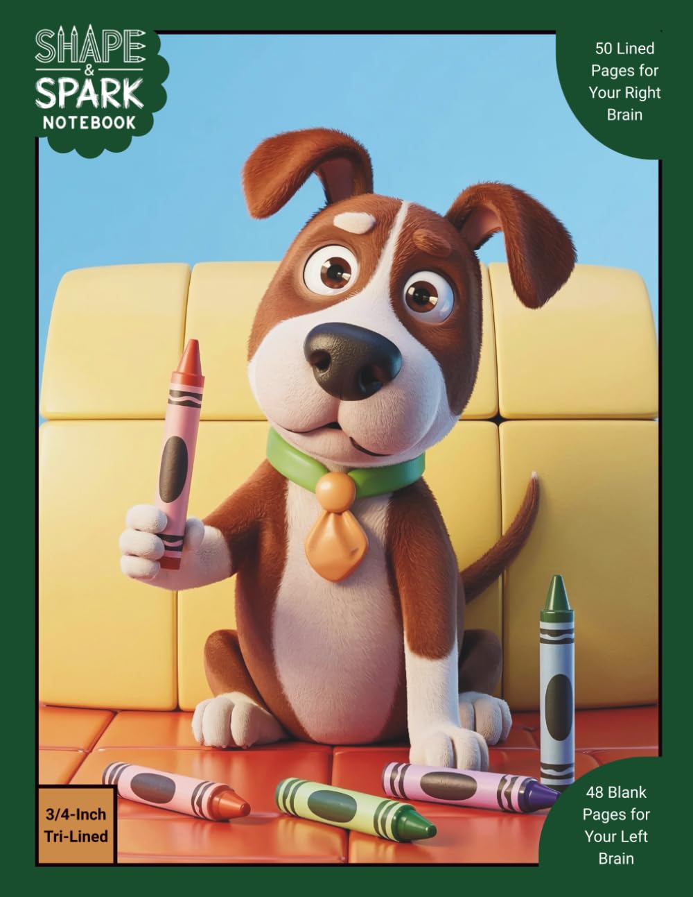 Shape & Spark Notebook: Alternating 3/4-Inch Tri-Lined and Blank Pages for Guided Handwriting Practice and Imaginative Thinking (Dog Coloring)