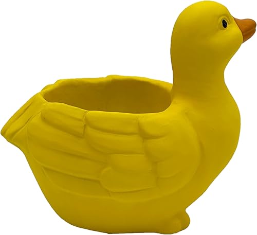 Miniatura 3 de Classic Home and Garden Macetero de pato de cemento para interiores y exteriores, amarillo, 7"