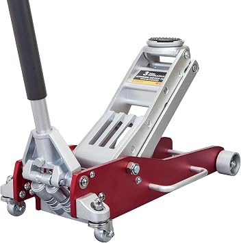 Big RED AT830003XLR Torin Low Profile Economic Aluminum Service/Floor Garage Jack with Quick Lift Pump, 3 Ton 6,000 lb Capacity, Red