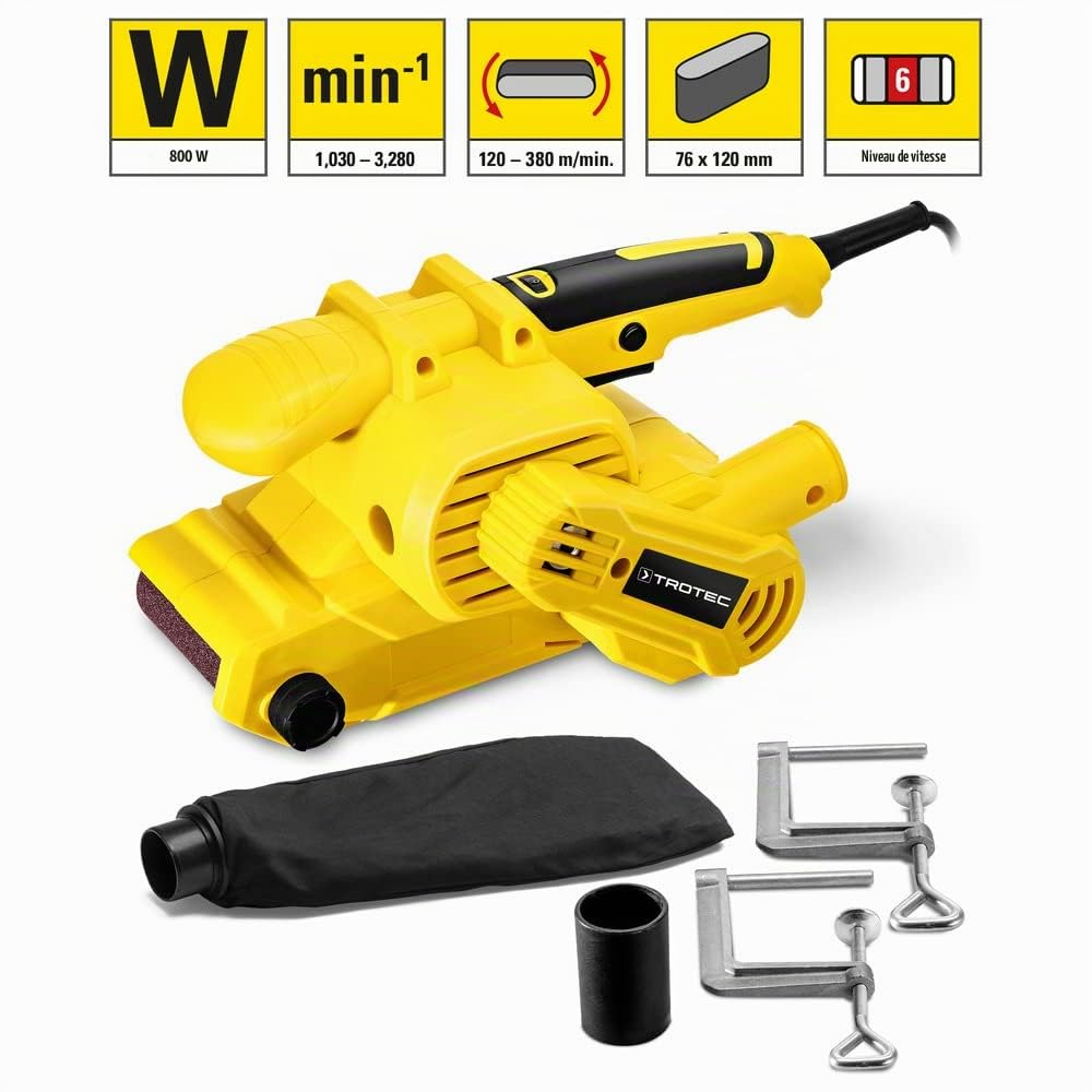 TROTEC Ponceuse à bande PBSS 10-800 avec moteur puissant de 800 W