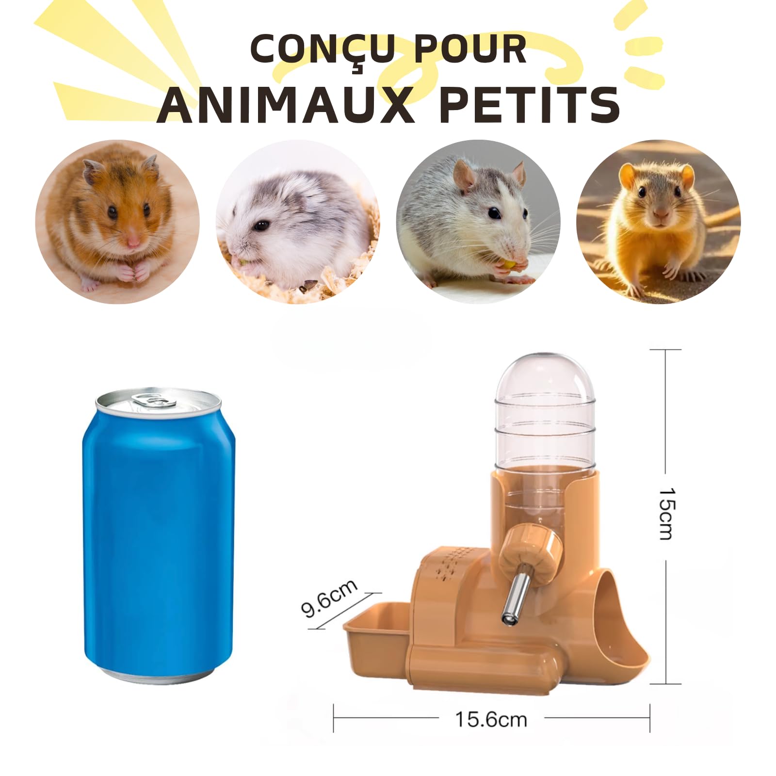 Abreuvoir pour Hamsters Maison Hamster Mangeoire pour Hamsters Petite Bouteille d'eau Abreuvoir Suspendu avec Support Convient aux Petits Animaux (Orange)