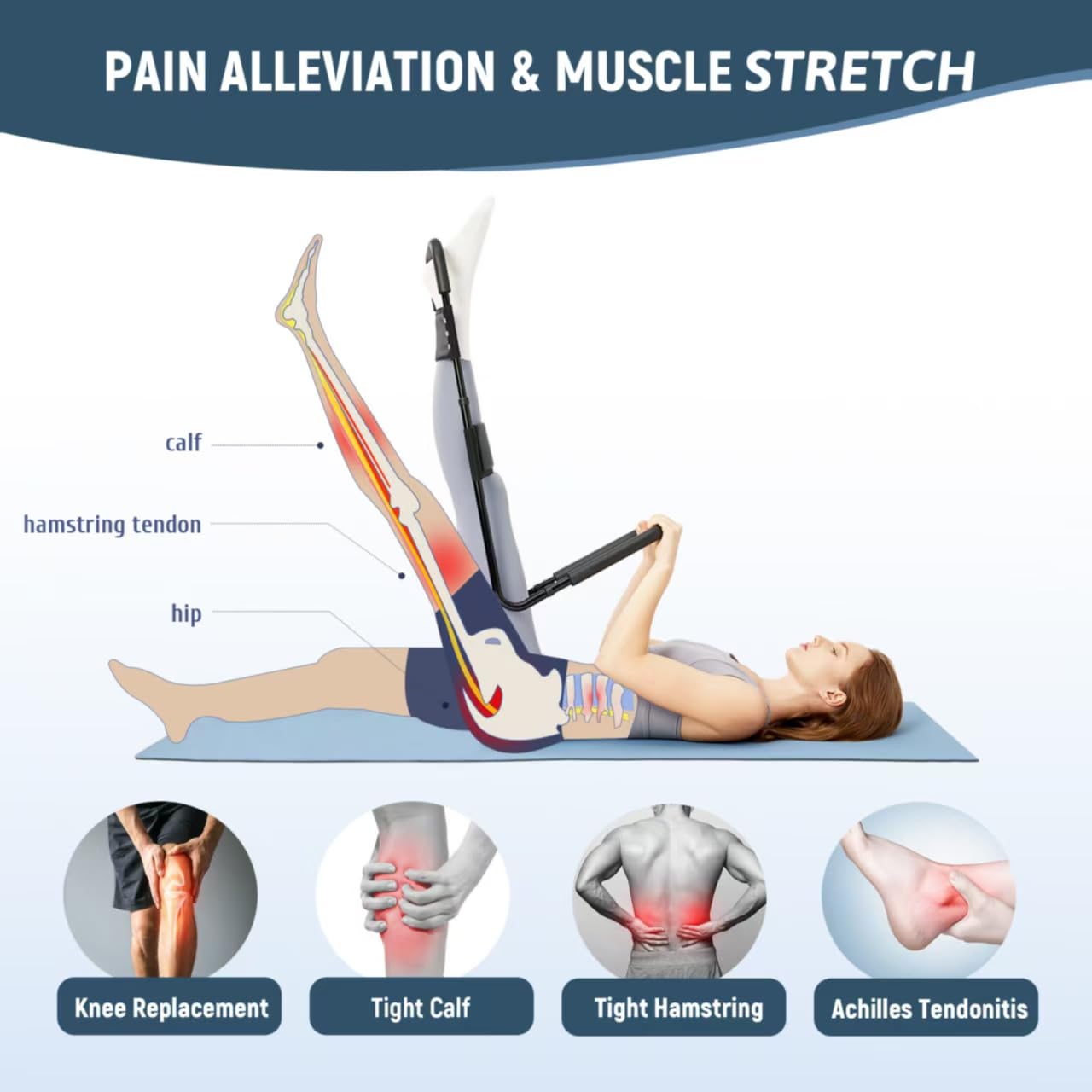 PressLoo Hamstring Stretcher for Knee Extension & Pain Relief, Adjustable Low Back, Calf, Leg & Hip Stretching Device for Flexibility, ACL Surgery Recovery Physical Therapy Equipment - Upgraded 2025