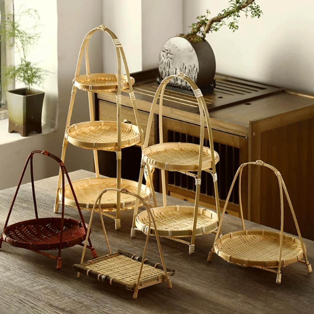 DOUKI Dessert Stand Delicate Hand-Woven Bamboo Basket Dessert Stand for Display, Exquisite Attractive Snack Stand for Gift Tea Party Restaurant for Party Decor