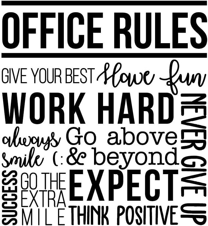 Vinyl Wall Art Decal - Office Rules Give Your Best Work Hard Never Give Up Think Positive - 40" x 36.5" - Inspirational Optimistic Quote Sticker for Meetings Conference Room Work Store Decor (Black)