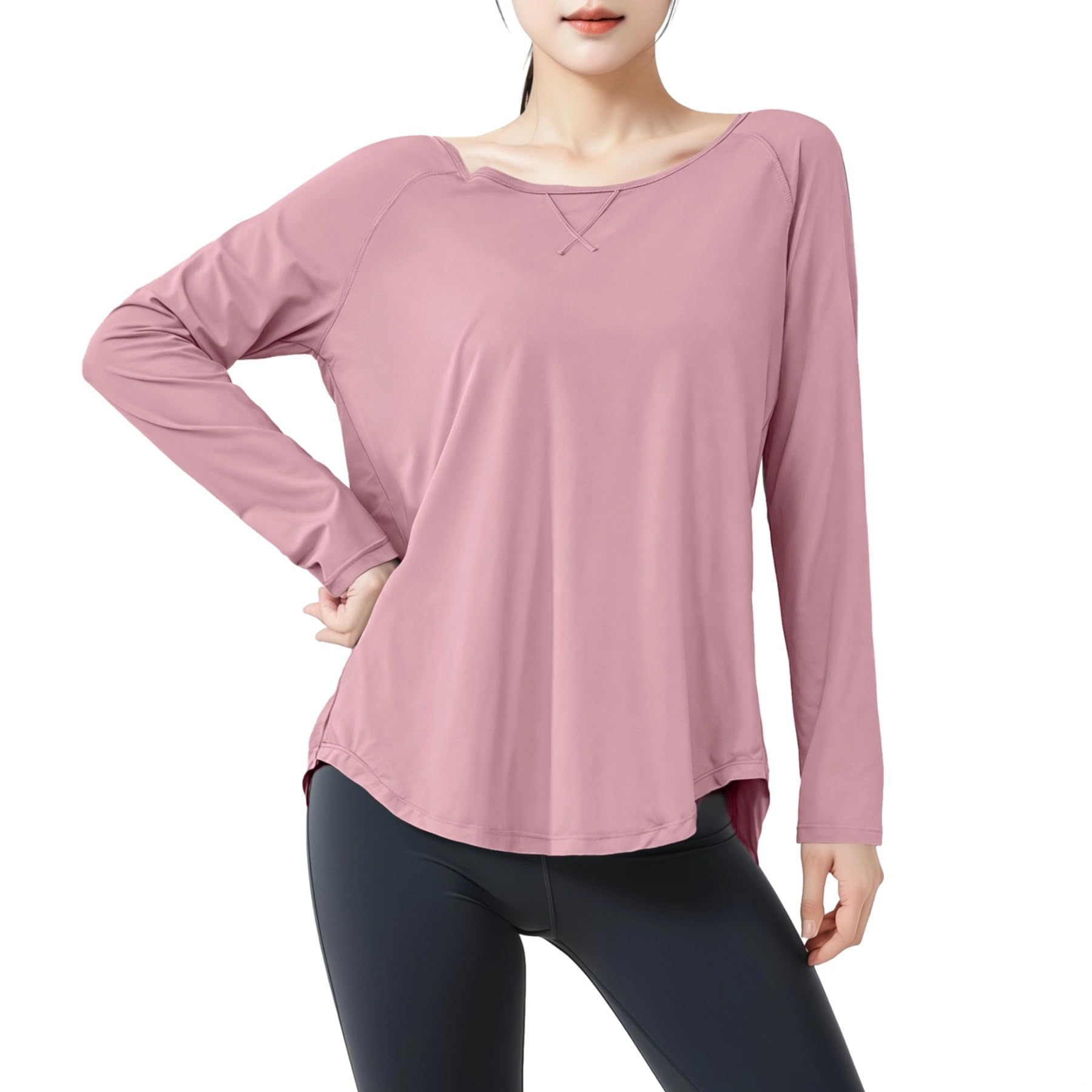 Long Sleeve Yoga Shirts For Women Xxl Workout Top In Dark Tones Breathable Nylon Spandex Flexible Fit Seamless
