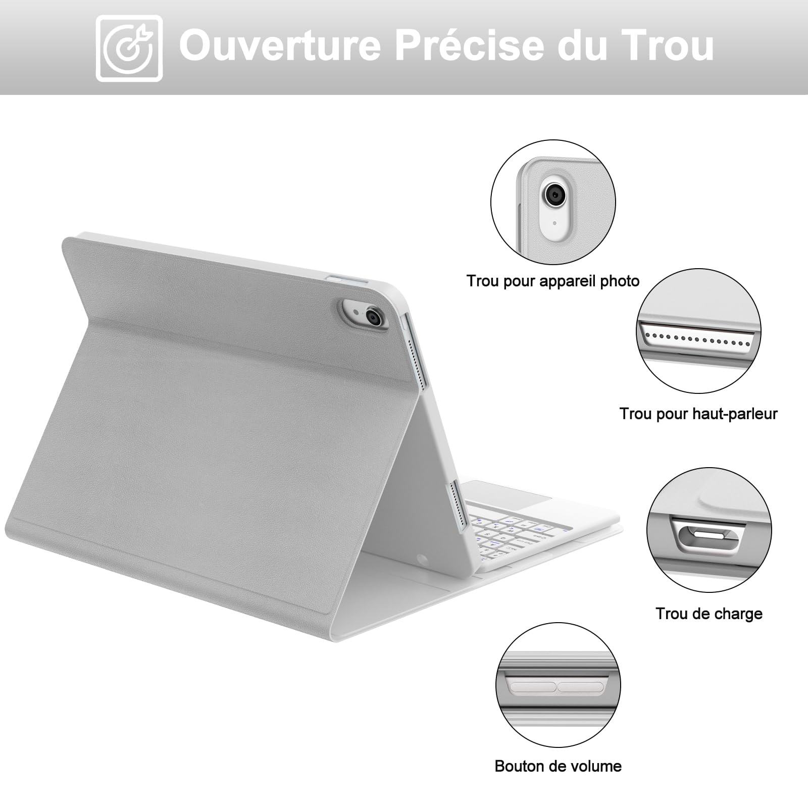 Carcasa teclado con teclado táctil para iPad A16 de 11ª generación 2025/10ª generación 2022, funda de teclado Bluetooth desmontable con soporte para lápiz para iPad 10/11ª Gén de 10,9/11 pulgadas