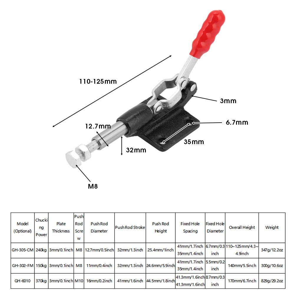Akozon Pince à Bascule Loquet De Maintien Push Pull Action Outil À Main(GH-305-CM) Rouge Réglable