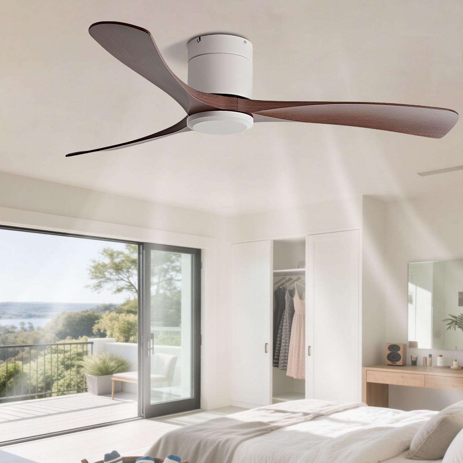 IBalody Flush Mount Ceiling Fan No Light Modern Quiet Ceiling Fans with Remote Control 6 Speeds Low Profile Ceiling Fan Without Light 3 Blades for Bedroom Living Room Restaurant Patio Indoor