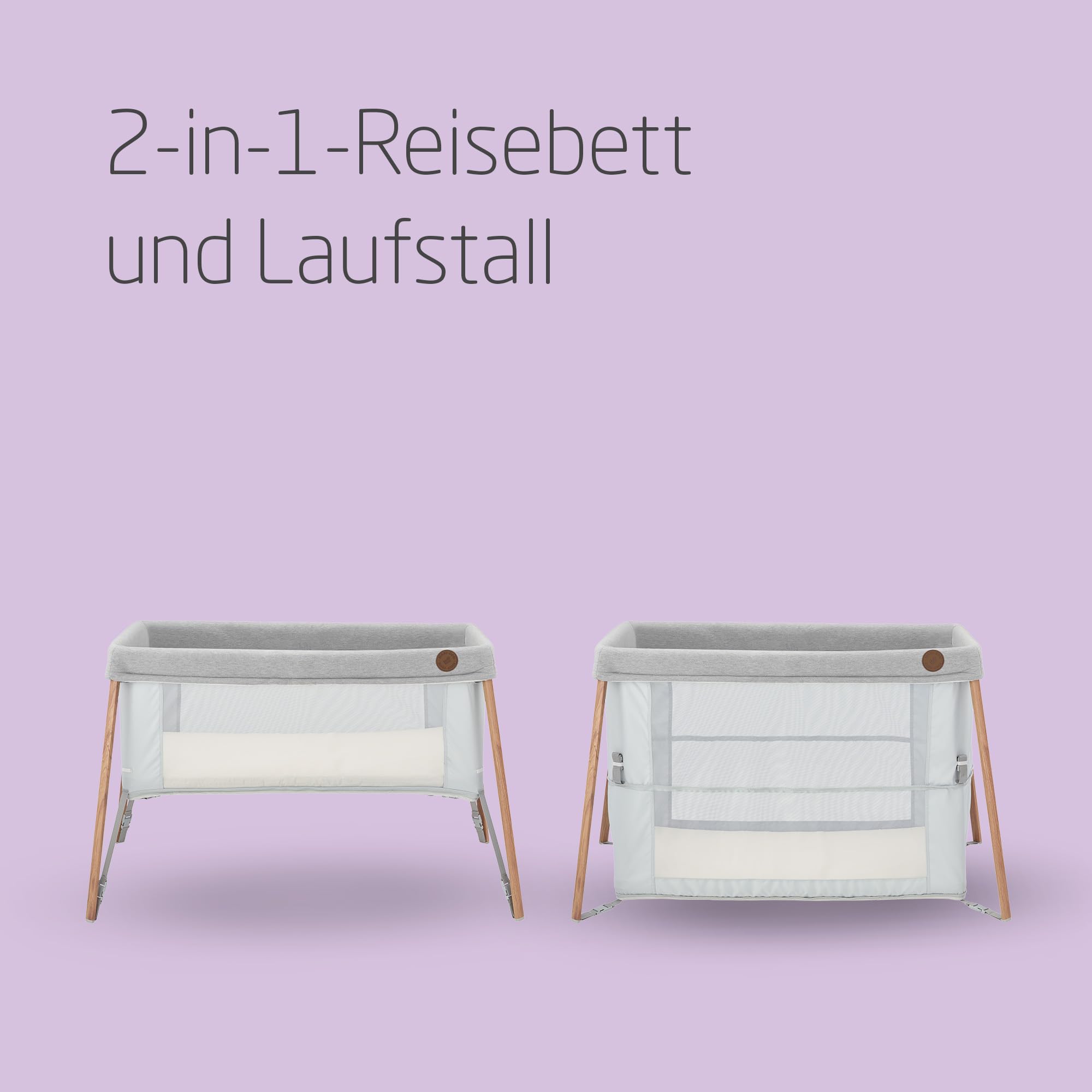 Maxi-Cosi Iris 2-in-1-Reisebett Baby, 0 – 3 Jahre, bis zu 15 kg, kompaktes Reisebettchen, 2 Schlafebenen, faltbar, Schaumstoffmatratzen, Seitenteile aus Netzmaterial, Reisetasche, Essential Grey