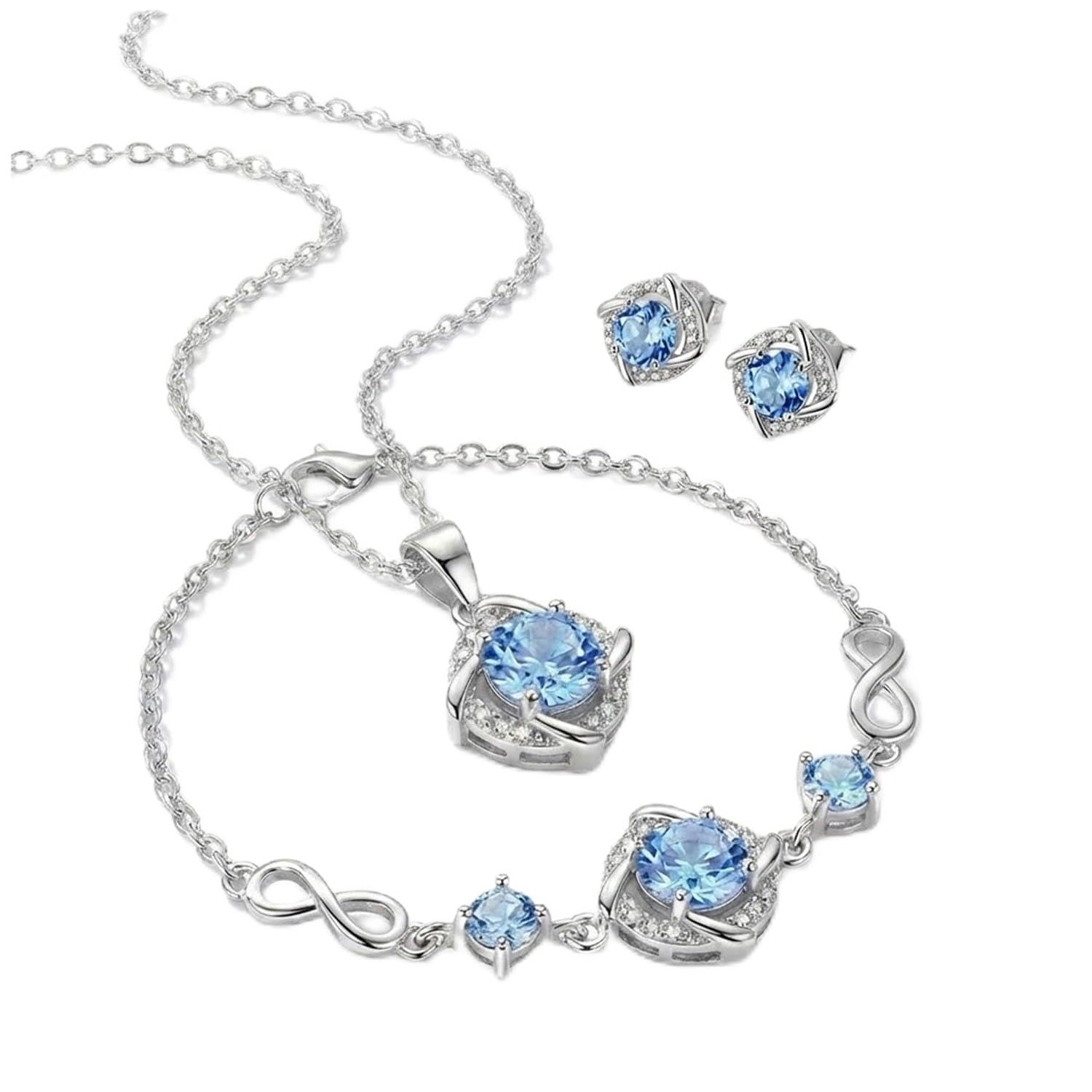 Schmuckset Damen 925 Silber mit Zirkonia, Infinity Unendlichkeit Halskette Armband und Ohrstecker Set, Kette mit Anhänger Schmuck Geschenke für Frauen