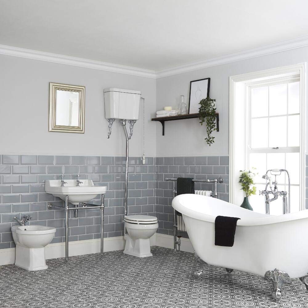 Milano White Slipper Bath High Level Toilet Bidet Bathroom Basin Washstand